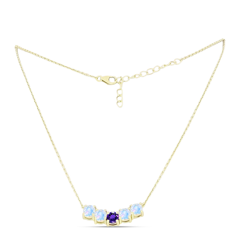 Goldplattierte Silberhalskette mit Regenbogenmondstein und marokkanischem Amethyst 1 