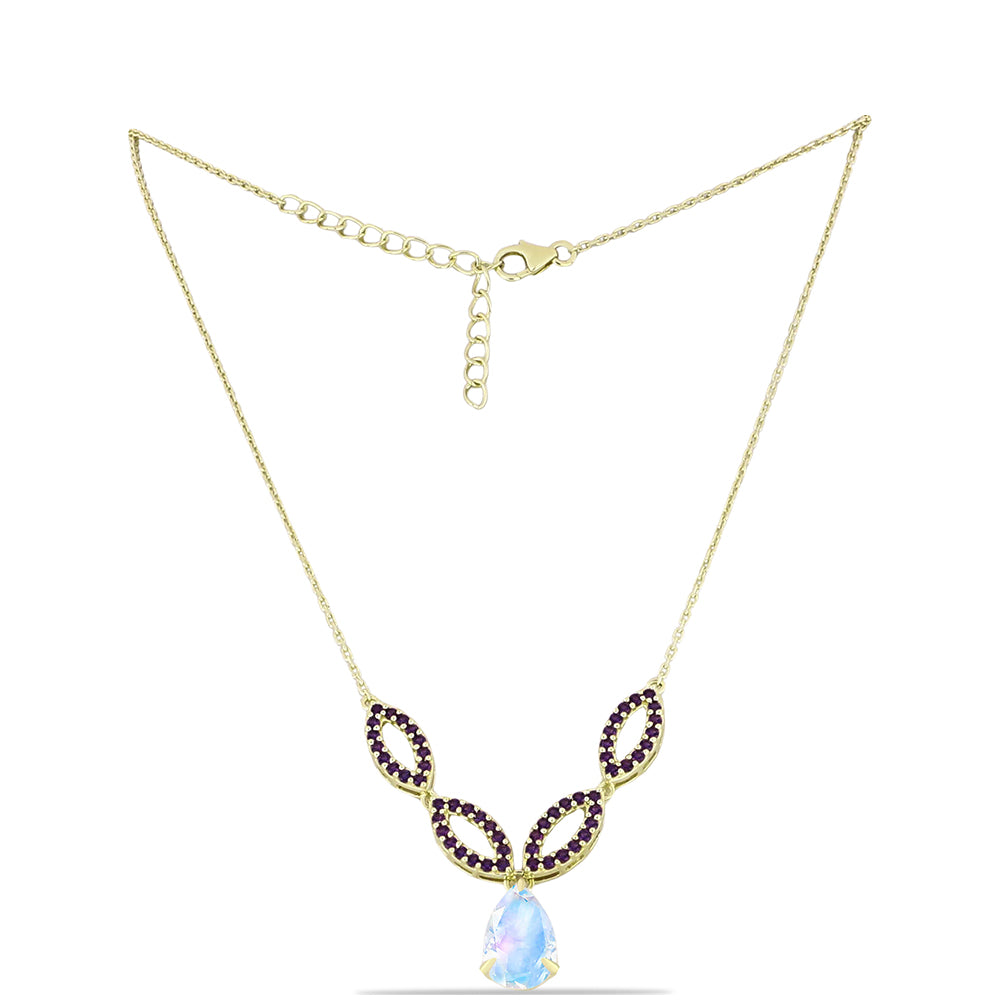 Goldplattierte Silberhalskette mit Regenbogenmondstein und marokkanischem Amethyst 1 