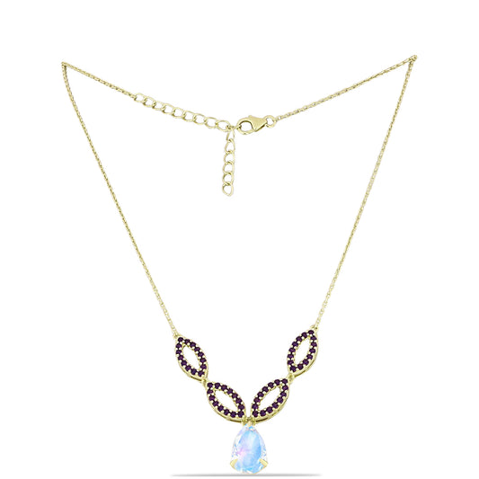 Goldplattierte Silberhalskette mit Regenbogenmondstein und marokkanischem Amethyst