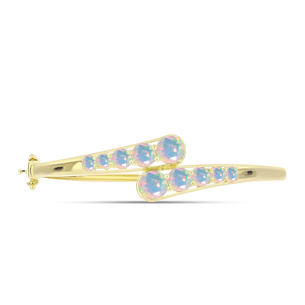 Goldplattierter Silberarmreif mit Welo-Opal und weißem Topas