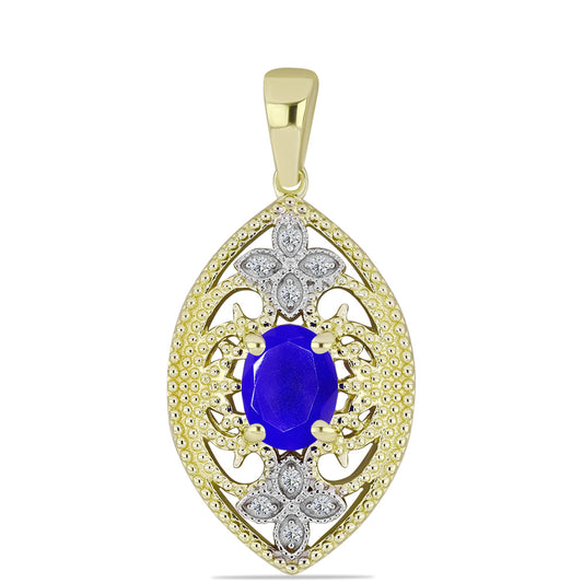 Goldplattierter Silberanhänger mit blauem Achat und weißem Topas