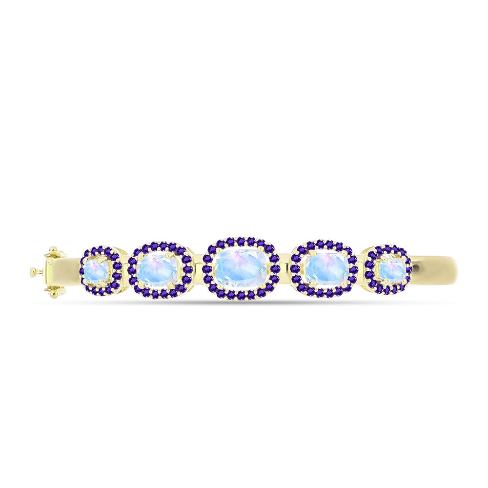 Goldplattierter Silberarmreif mit Regenbogenmondstein und marokkanischem Amethyst 2 