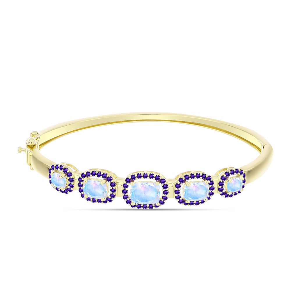 Goldplattierter Silberarmreif mit Regenbogenmondstein und marokkanischem Amethyst