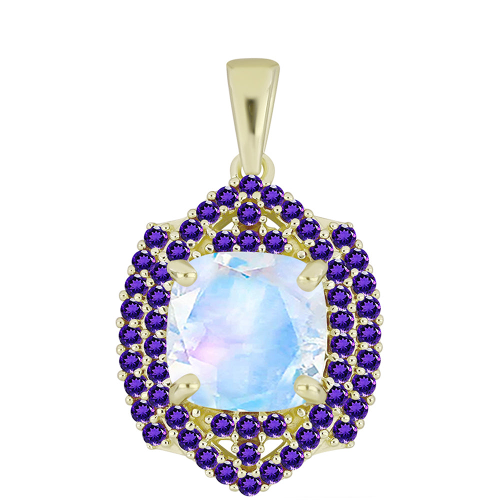 Goldplattierter Silberanhänger mit Regenbogenmondstein und marokkanischem Amethyst 1 