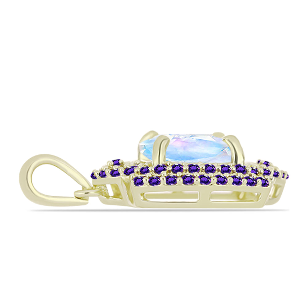 Goldplattierter Silberanhänger mit Regenbogenmondstein und marokkanischem Amethyst