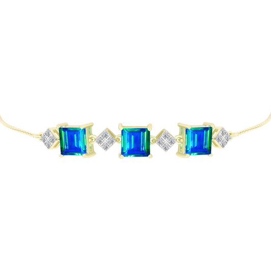 Goldplattiertes Silberarmband mit Pfauenquarz und weißem Topas