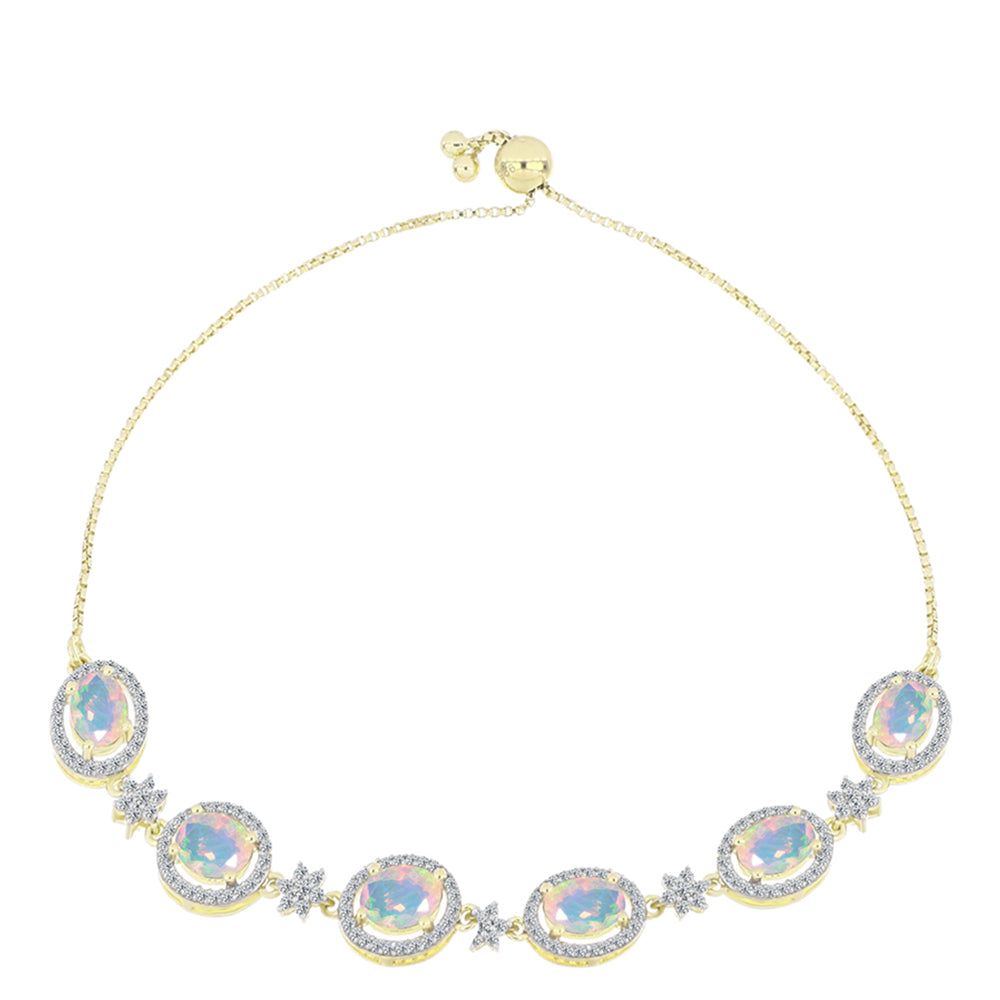 Goldplattiertes Silberarmband mit Welo-Opal und weißem Topas