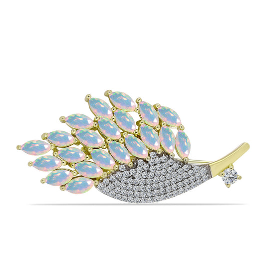 Goldplattierte Silberbrosche mit Welo-Opal und weißem Topas