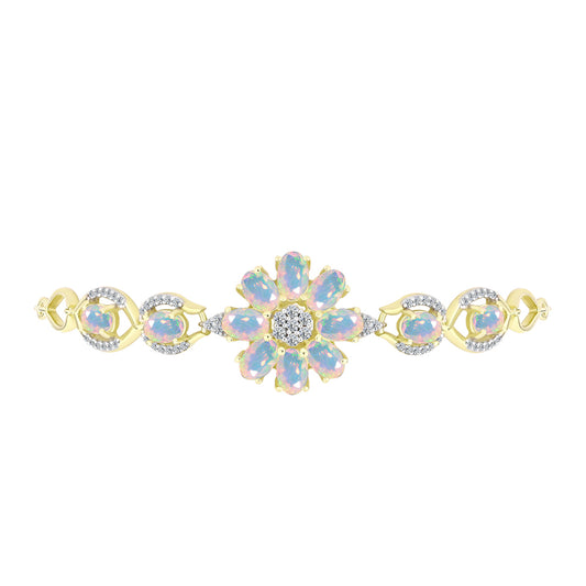 Goldplattiertes Silberarmband mit Welo-Opal und weißem Topas
