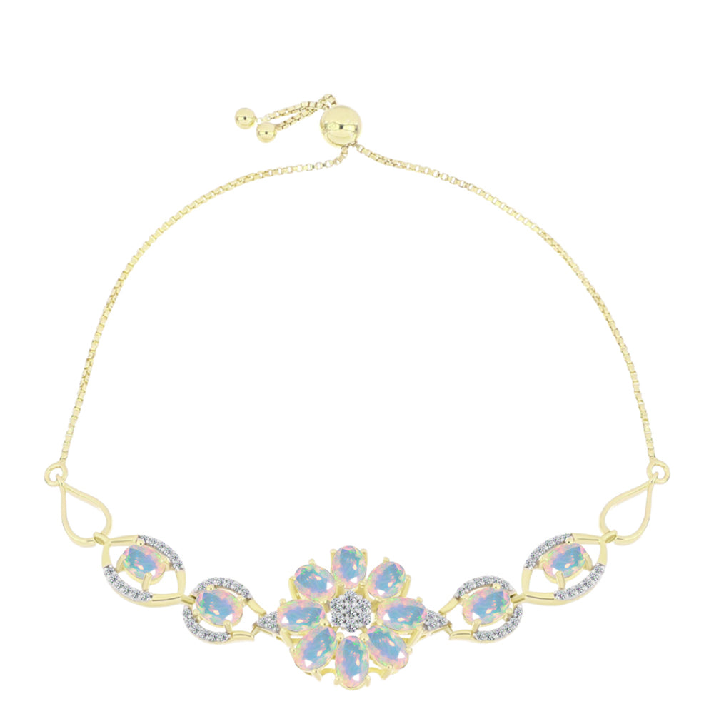 Goldplattiertes Silberarmband mit Welo-Opal und weißem Topas