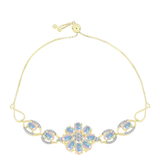 Goldplattiertes Silberarmband mit Welo-Opal und weißem Topas