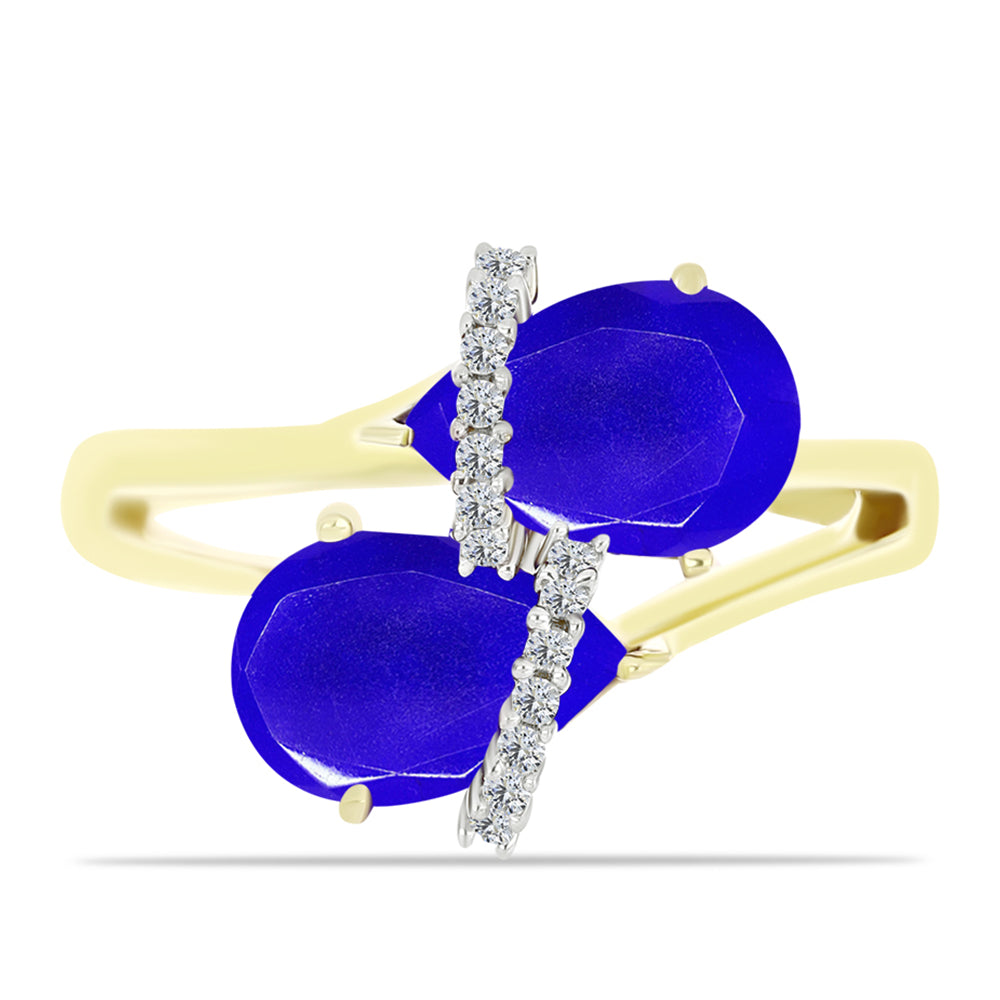 Goldplattierter Silberring mit blauem Achat und weißem Topas 1 