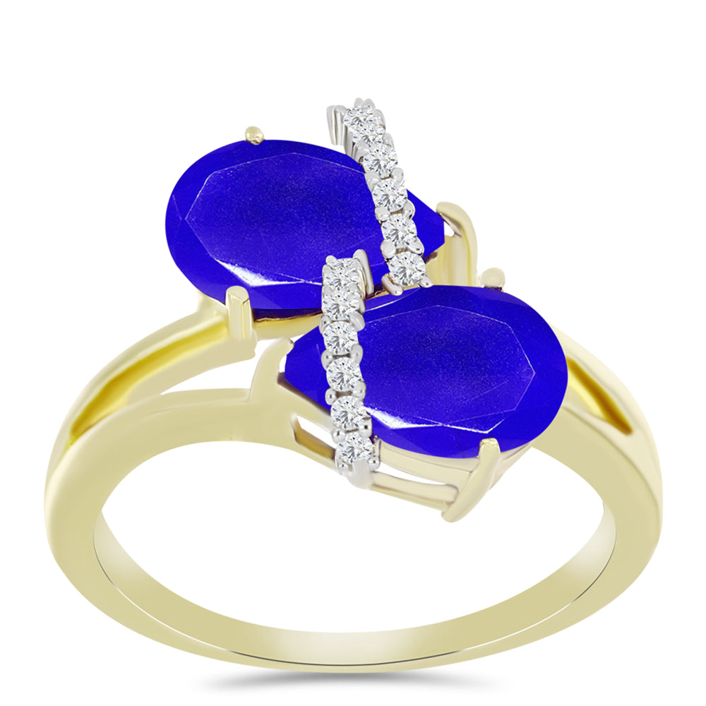 Goldplattierter Silberring mit blauem Achat und weißem Topas 3 