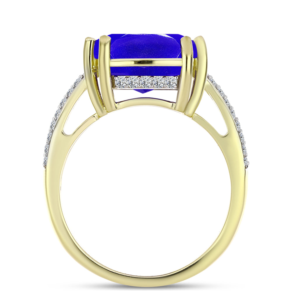 Goldplattierter Silberring mit blauem Achat und weißem Topas
