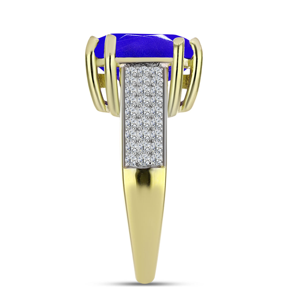 Goldplattierter Silberring mit blauem Achat und weißem Topas