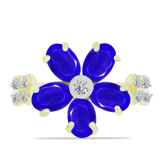 Goldplattierter Silberring mit blauem Achat und weißem Topas