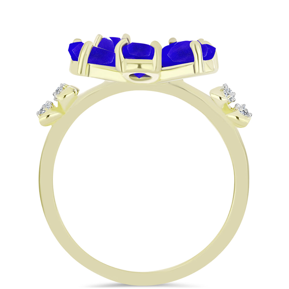 Goldplattierter Silberring mit blauem Achat und weißem Topas