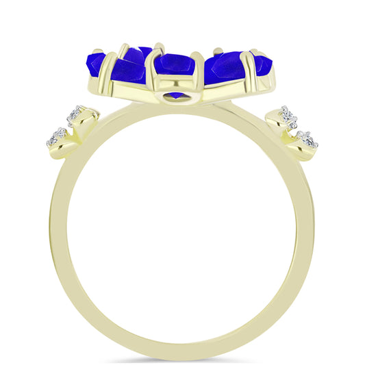 Goldplattierter Silberring mit blauem Achat und weißem Topas