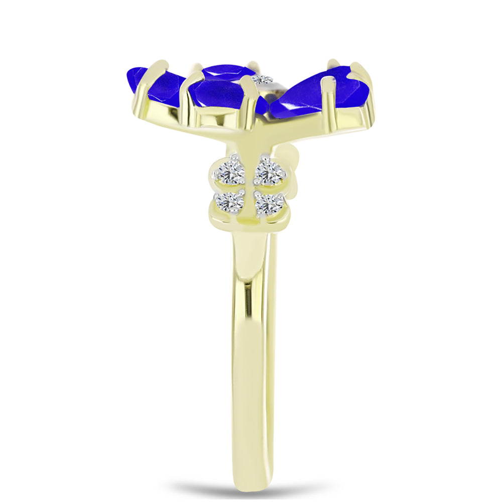 Goldplattierter Silberring mit blauem Achat und weißem Topas