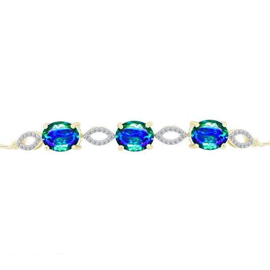 Goldplattiertes Silberarmband mit Pfauenquarz und weißem Topas