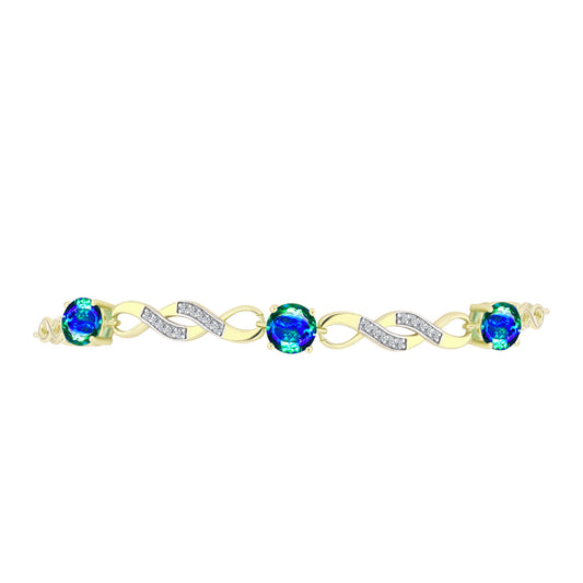 Goldplattiertes Silberarmband mit Pfauenquarz und weißem Topas