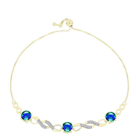 Goldplattiertes Silberarmband mit Pfauenquarz und weißem Topas