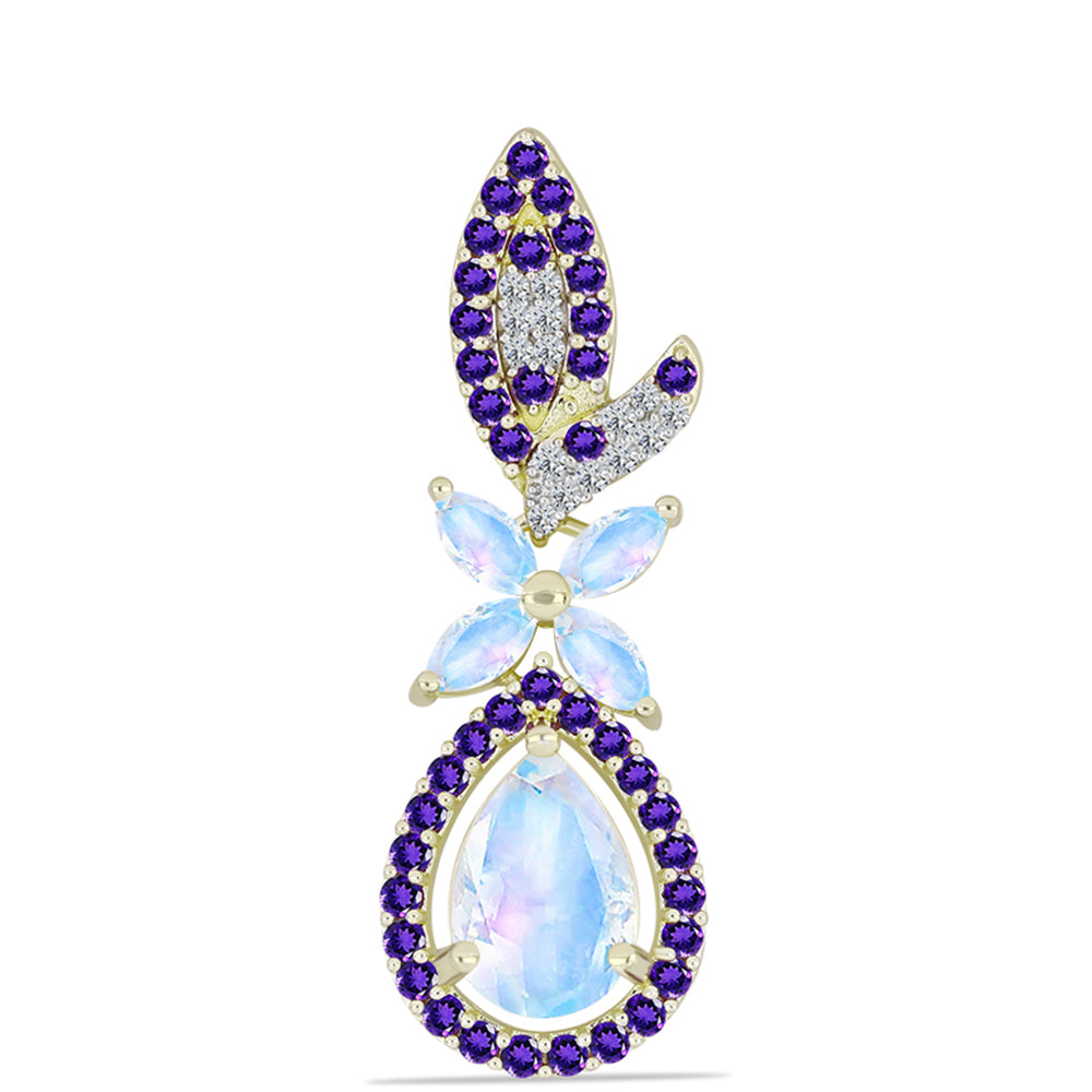 Goldplattierter Silberanhänger mit Regenbogenmondstein und marokkanischem Amethyst