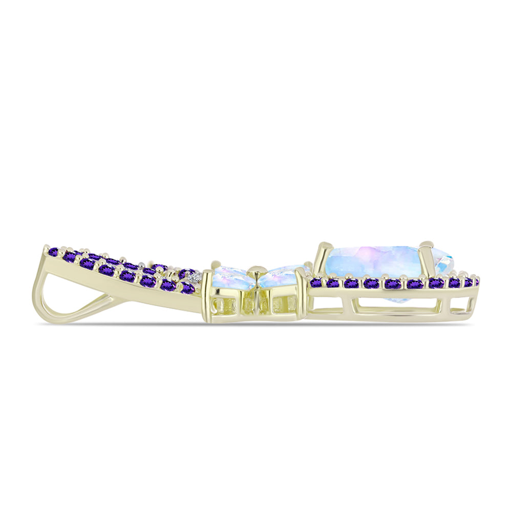 Goldplattierter Silberanhänger mit Regenbogenmondstein und marokkanischem Amethyst 2 