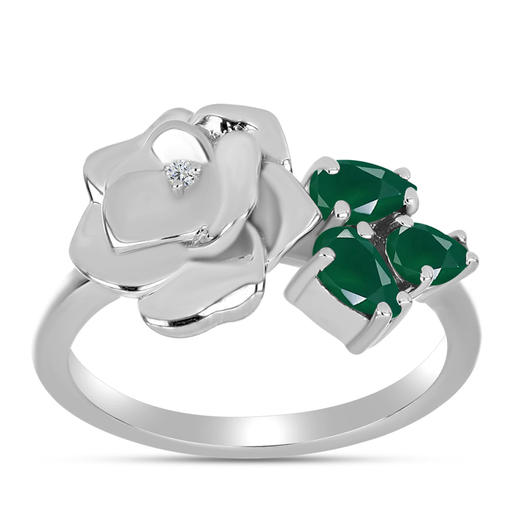Silberring mit grünem Chalcedon und weißem Topas 3 