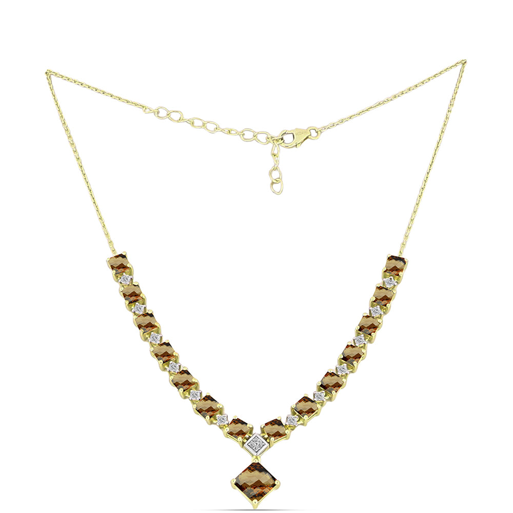 Goldplattierte Silberhalskette mit Cognac-Quarz und weißem Topas 1 