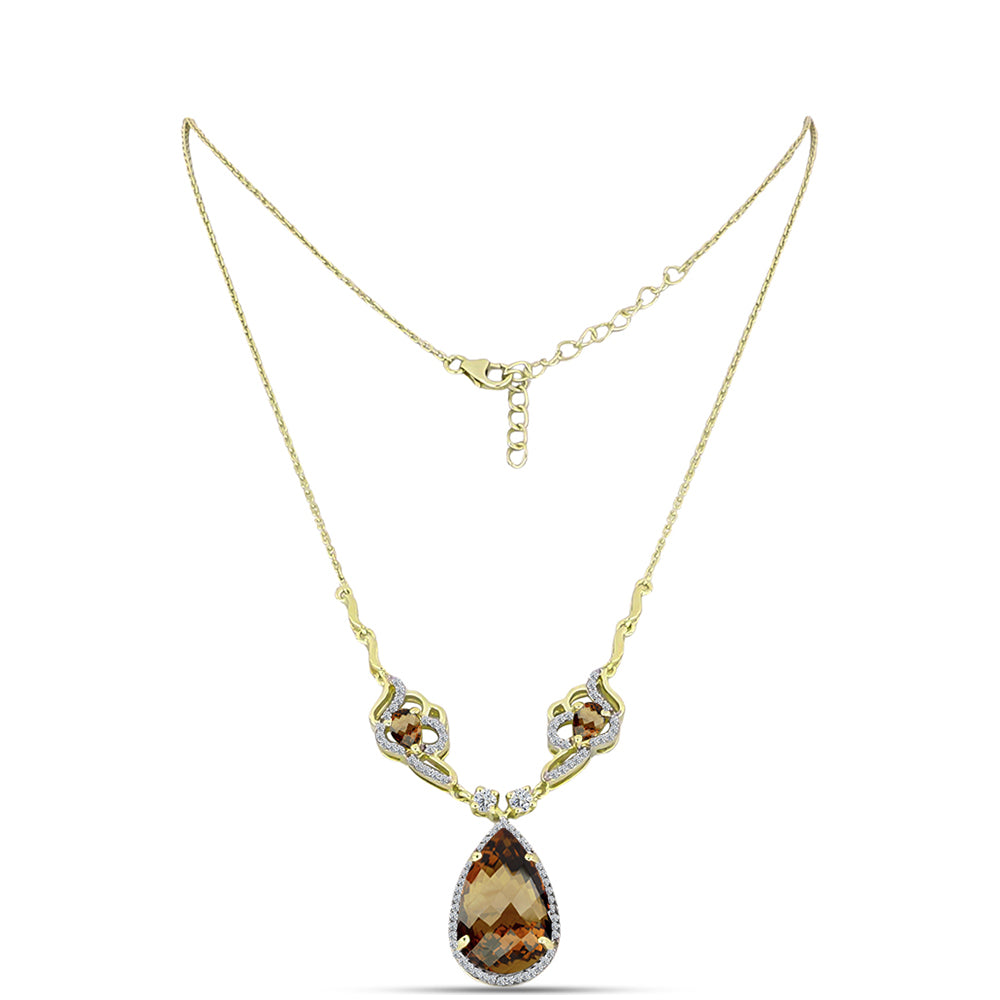 Goldplattierte Silberhalskette mit Cognac-Quarz und weißem Topas 1 