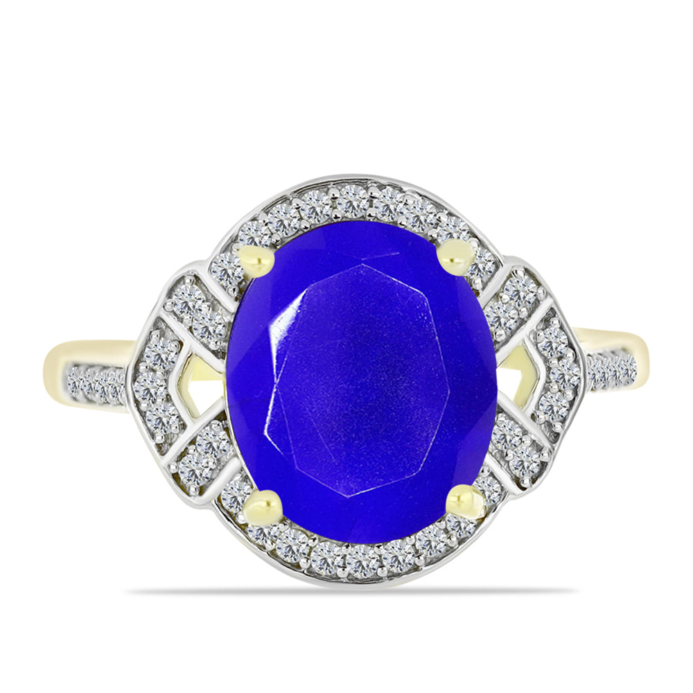 Goldplattierter Silberring mit blauem Achat und weißem Topas 1 