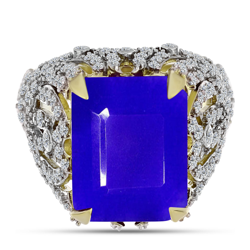 Goldplattierter Silberring mit blauem Achat und weißem Topas 1 