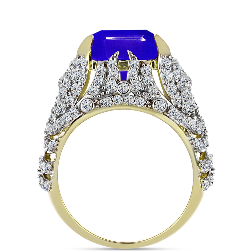 Goldplattierter Silberring mit blauem Achat und weißem Topas 2 
