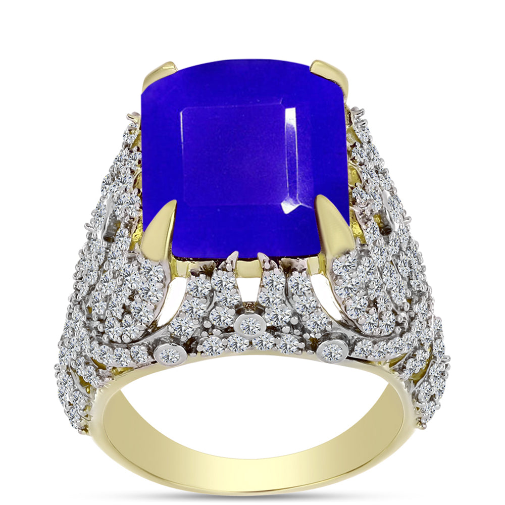 Goldplattierter Silberring mit blauem Achat und weißem Topas 3 