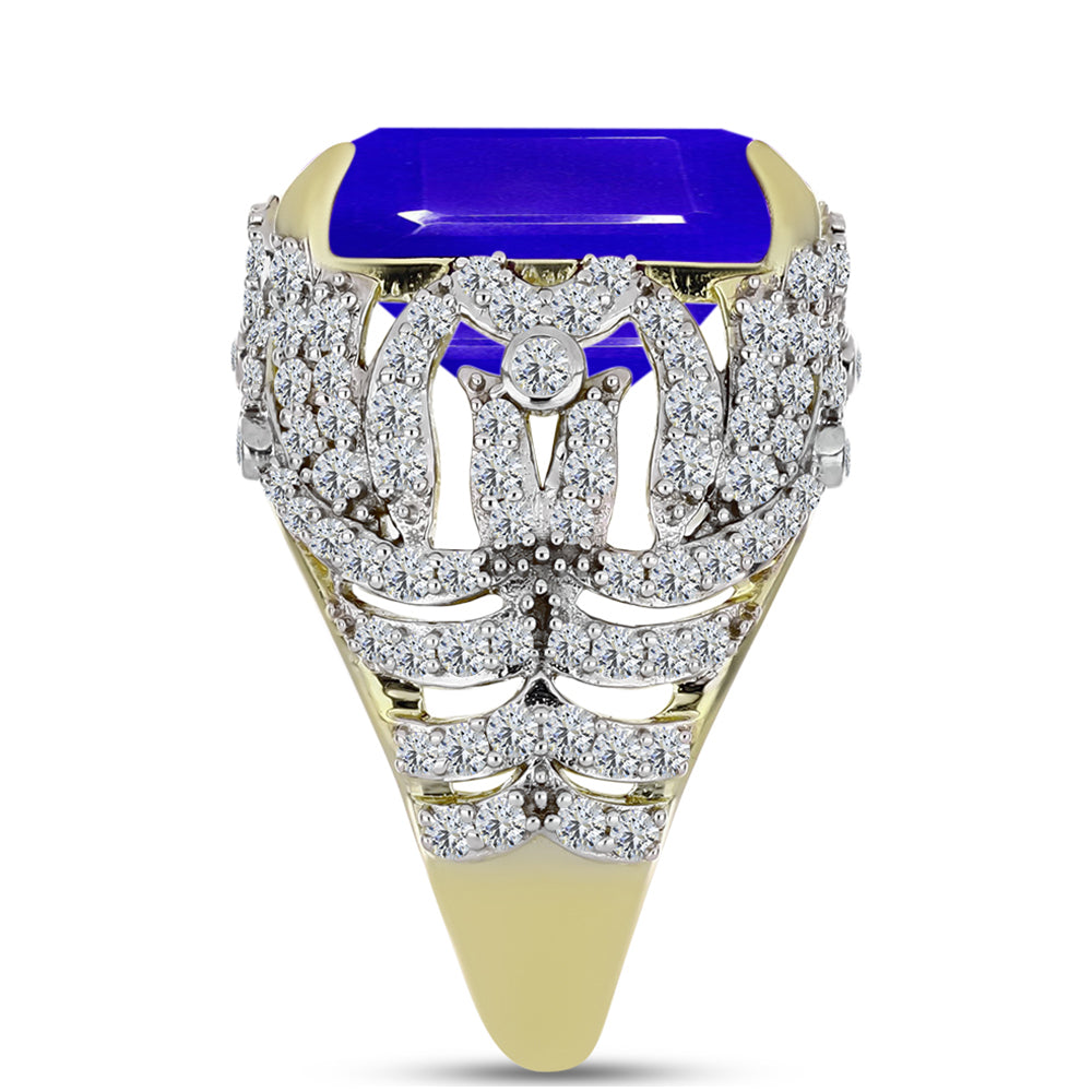 Goldplattierter Silberring mit blauem Achat und weißem Topas 4 