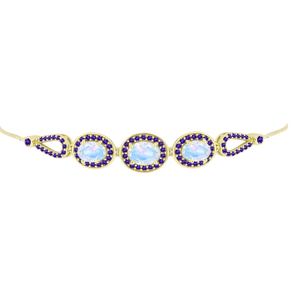 Goldplattiertes Silberarmband mit Regenbogenmondstein und marokkanischem Amethyst 2 