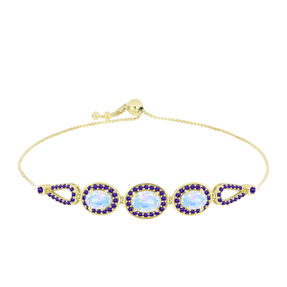 Goldplattiertes Silberarmband mit Regenbogenmondstein und marokkanischem Amethyst