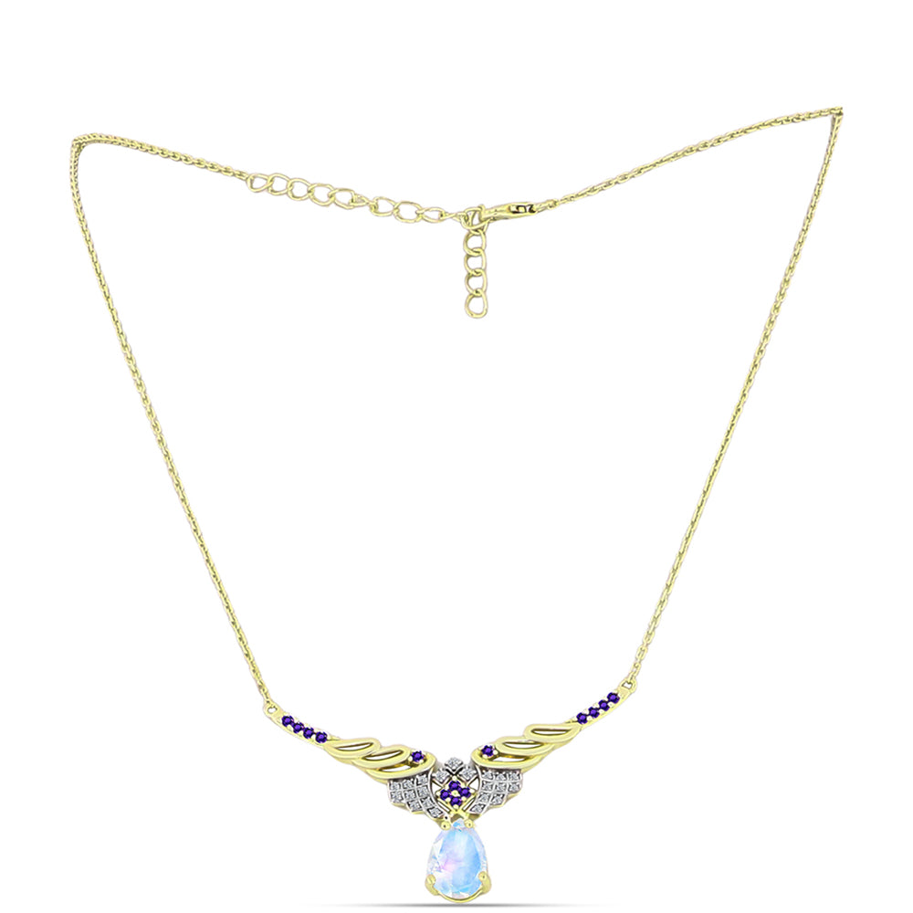 Goldplattierte Silberhalskette mit Regenbogenmondstein und marokkanischem Amethyst 1 