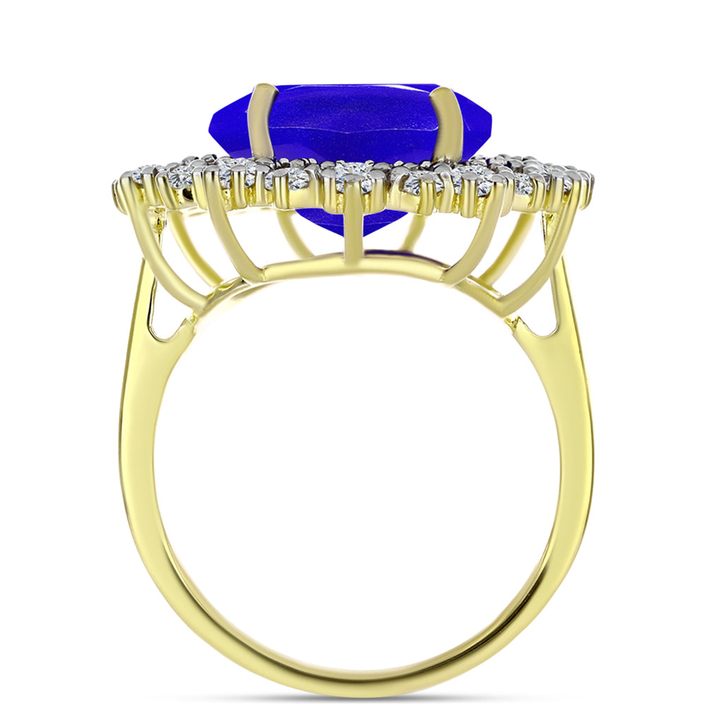 Goldplattierter Silberring mit blauem Achat und weißem Topas 2 