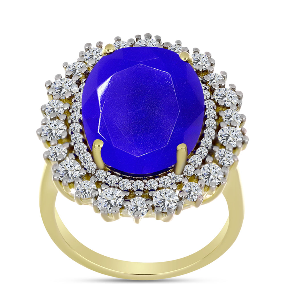 Goldplattierter Silberring mit blauem Achat und weißem Topas 3 