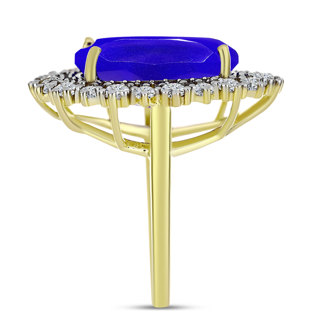 Goldplattierter Silberring mit blauem Achat und weißem Topas 4 