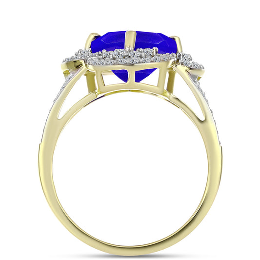 Goldplattierter Silberring mit blauem Achat und weißem Topas