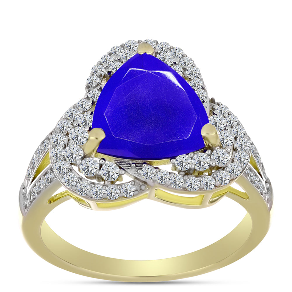 Goldplattierter Silberring mit blauem Achat und weißem Topas