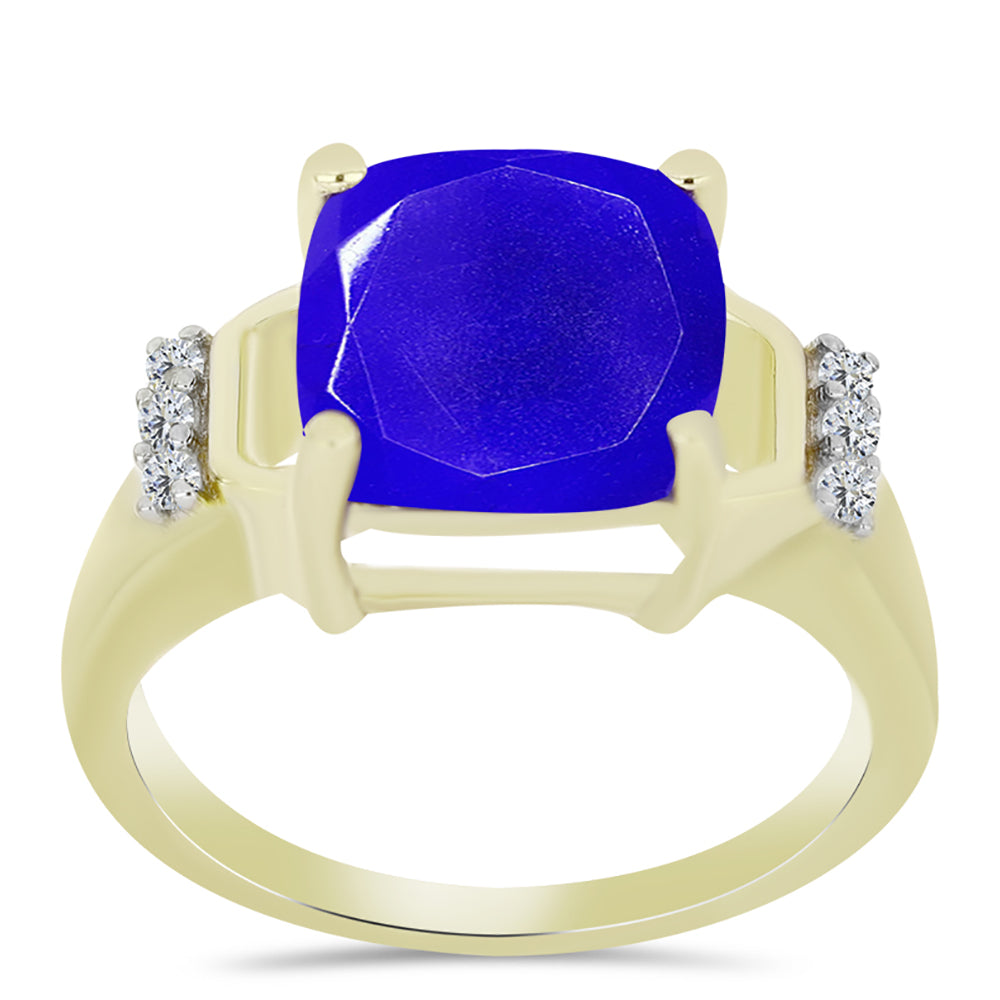 Goldplattierter Silberring mit blauem Achat und weißem Topas