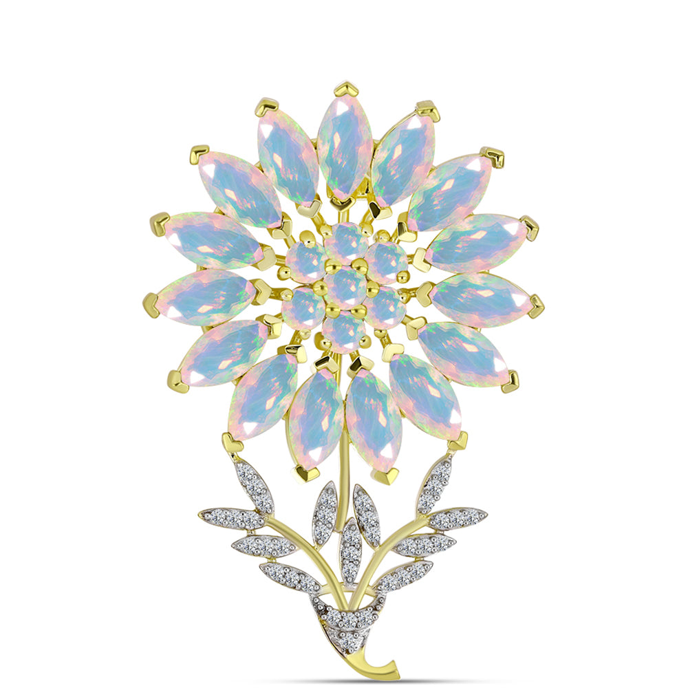 Goldplattierte Silberbrosche mit Welo-Opal und weißem Topas 1 