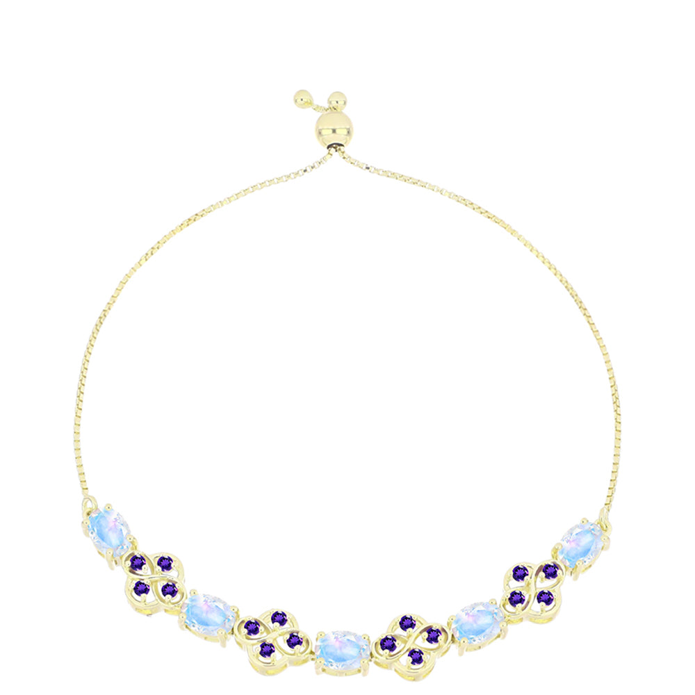 Goldplattiertes Silberarmband mit Regenbogenmondstein und marokkanischem Amethyst 1 