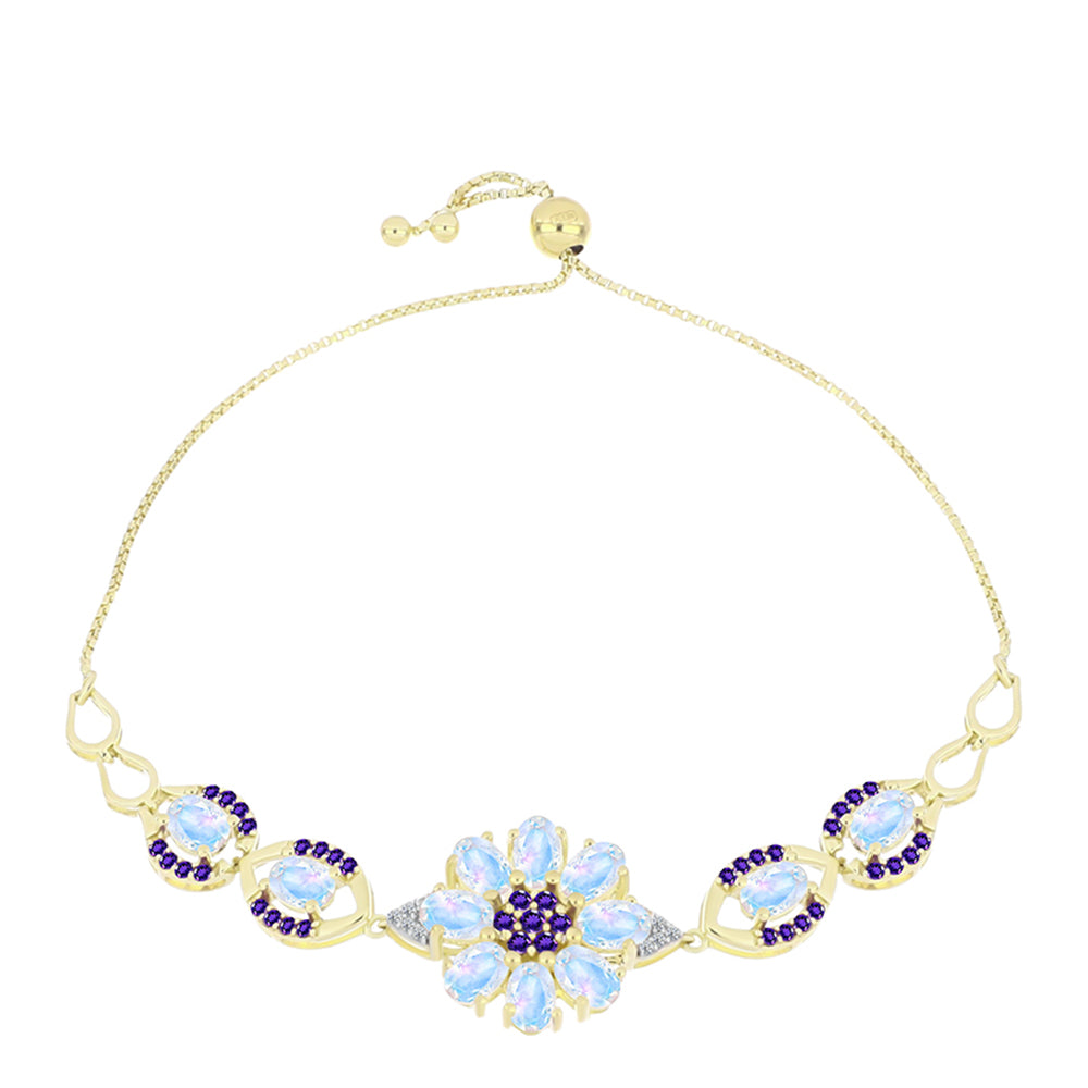 Goldplattiertes Silberarmband mit Regenbogenmondstein und marokkanischem Amethyst 1 