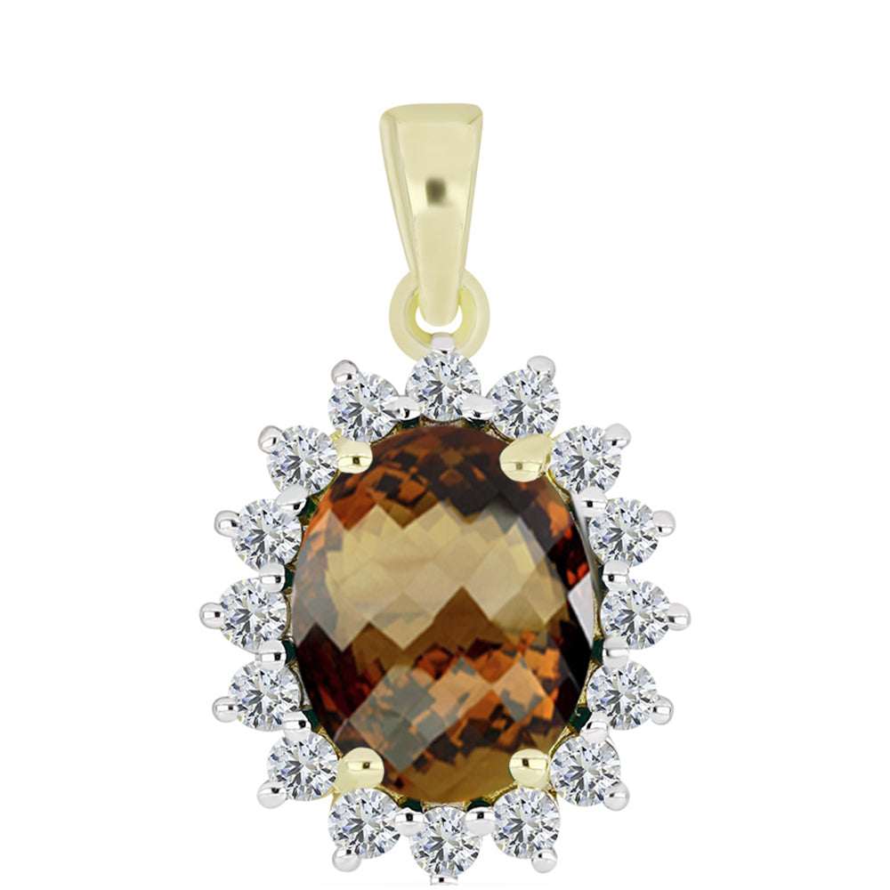 Goldplattierter Silberanhänger mit Cognac-Quarz und weißem Topas