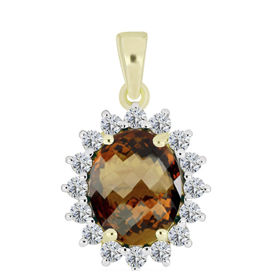 Goldplattierter Silberanhänger mit Cognac-Quarz und weißem Topas